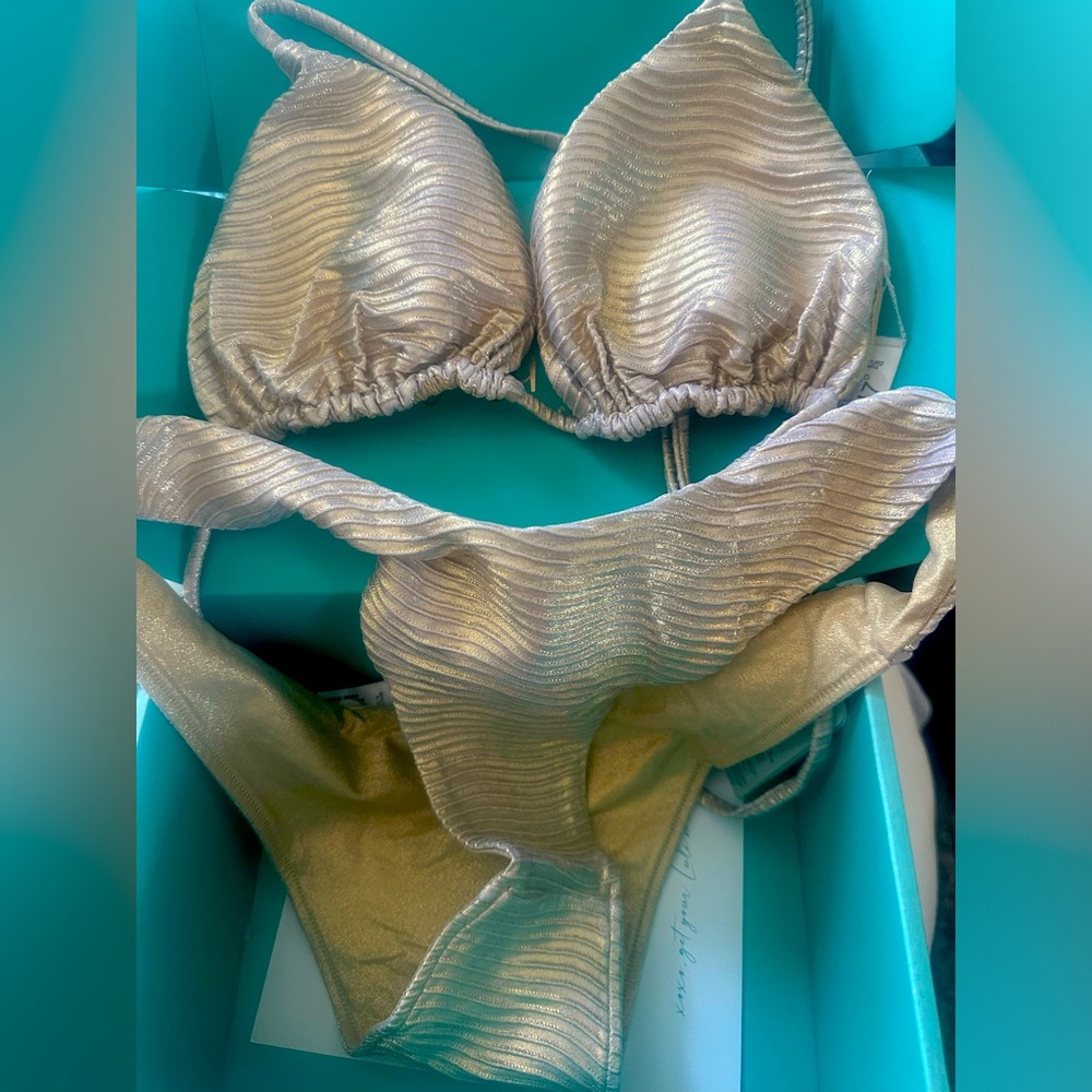 NWT Luli Fama Golden Luli Triangle High Leg Bikini Medium